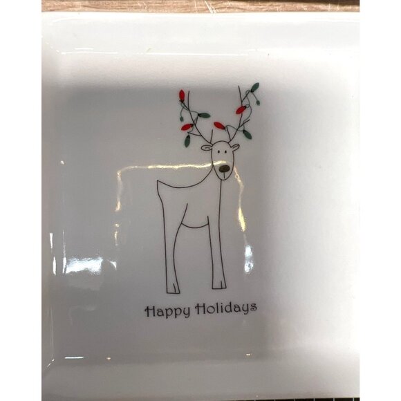 Set Of 4 Square Holiday-Themed Ceramic Dishes With Reindeer Graphics - Picture 4 of 7